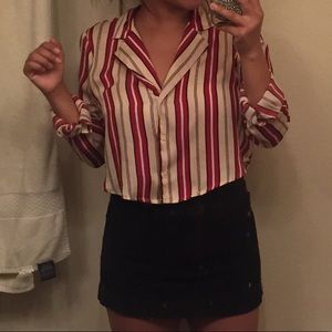 Striped Silk Cropped Button Up Size Small